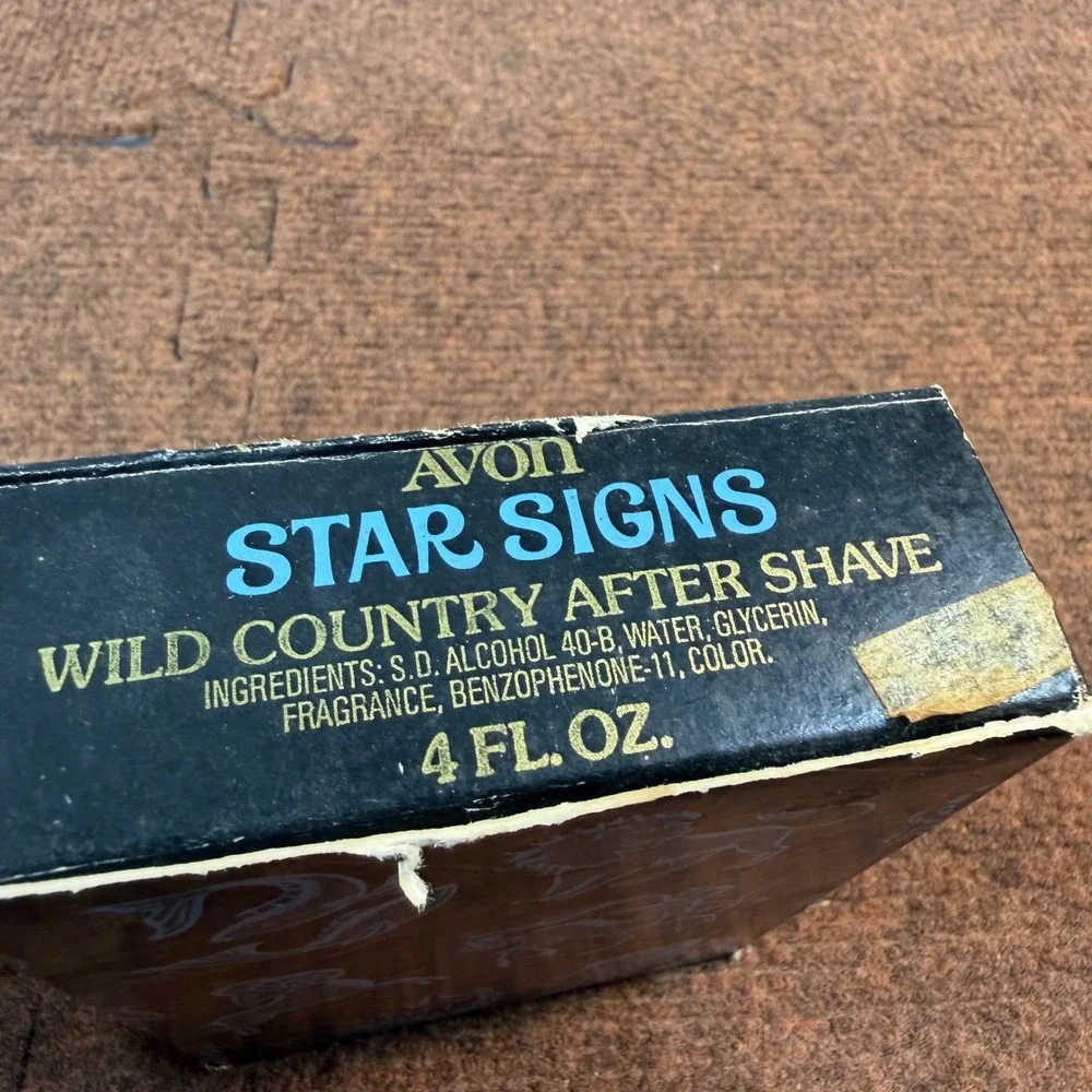 Avon Star Signs Wild Country After Shave Vintage Black Glass Decanter 4oz Box